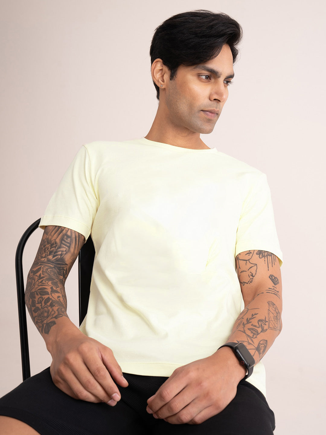 Men's Solid Lemon Yellow Cotton Tee