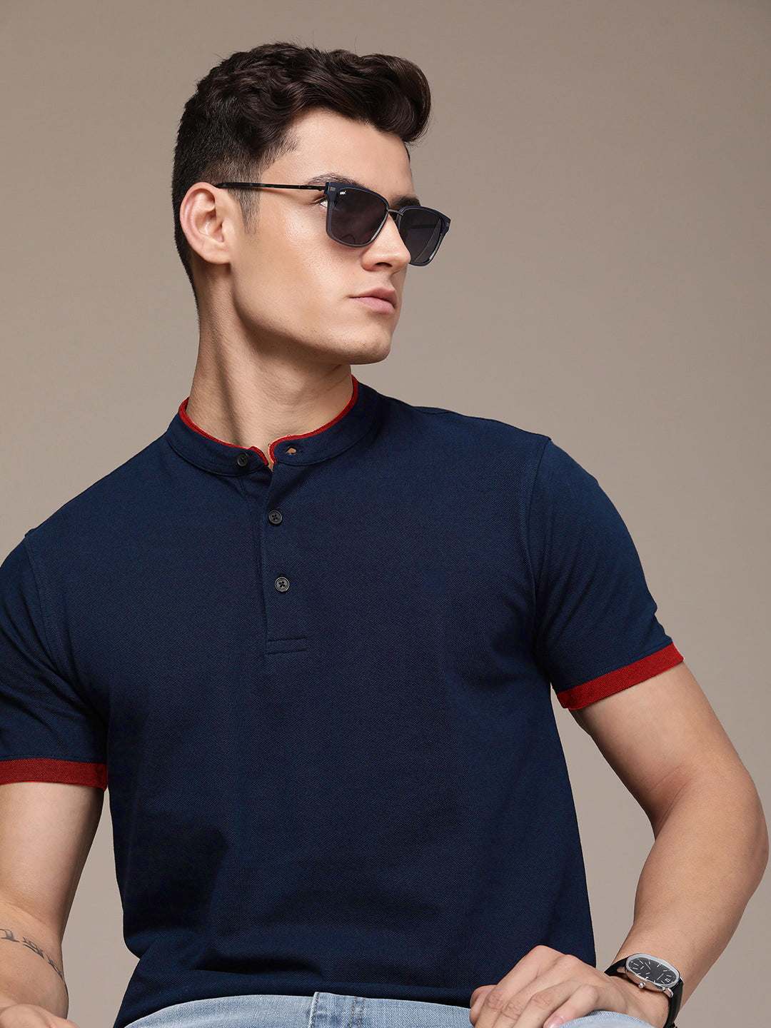 Men's Slim Fit Mandarin Collar Premium Polo