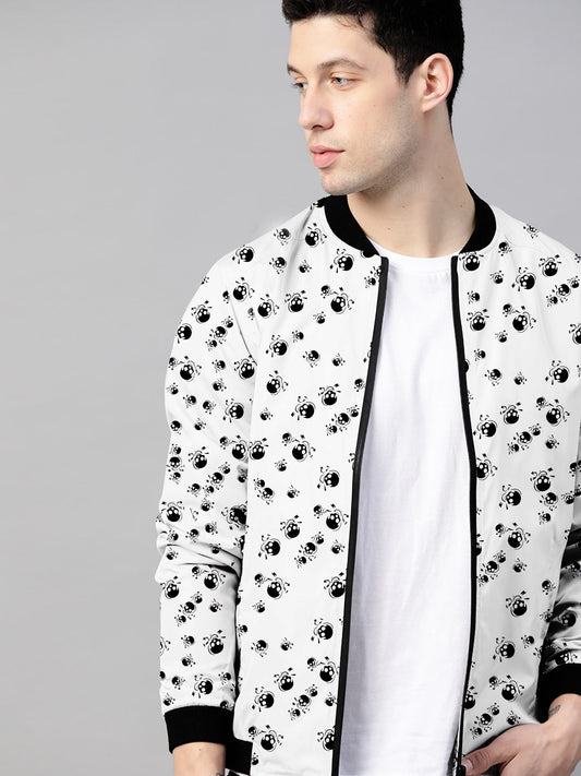 Men's Ethnic Skull Rain All Over Self Printed inside Fur Bomber Jacket