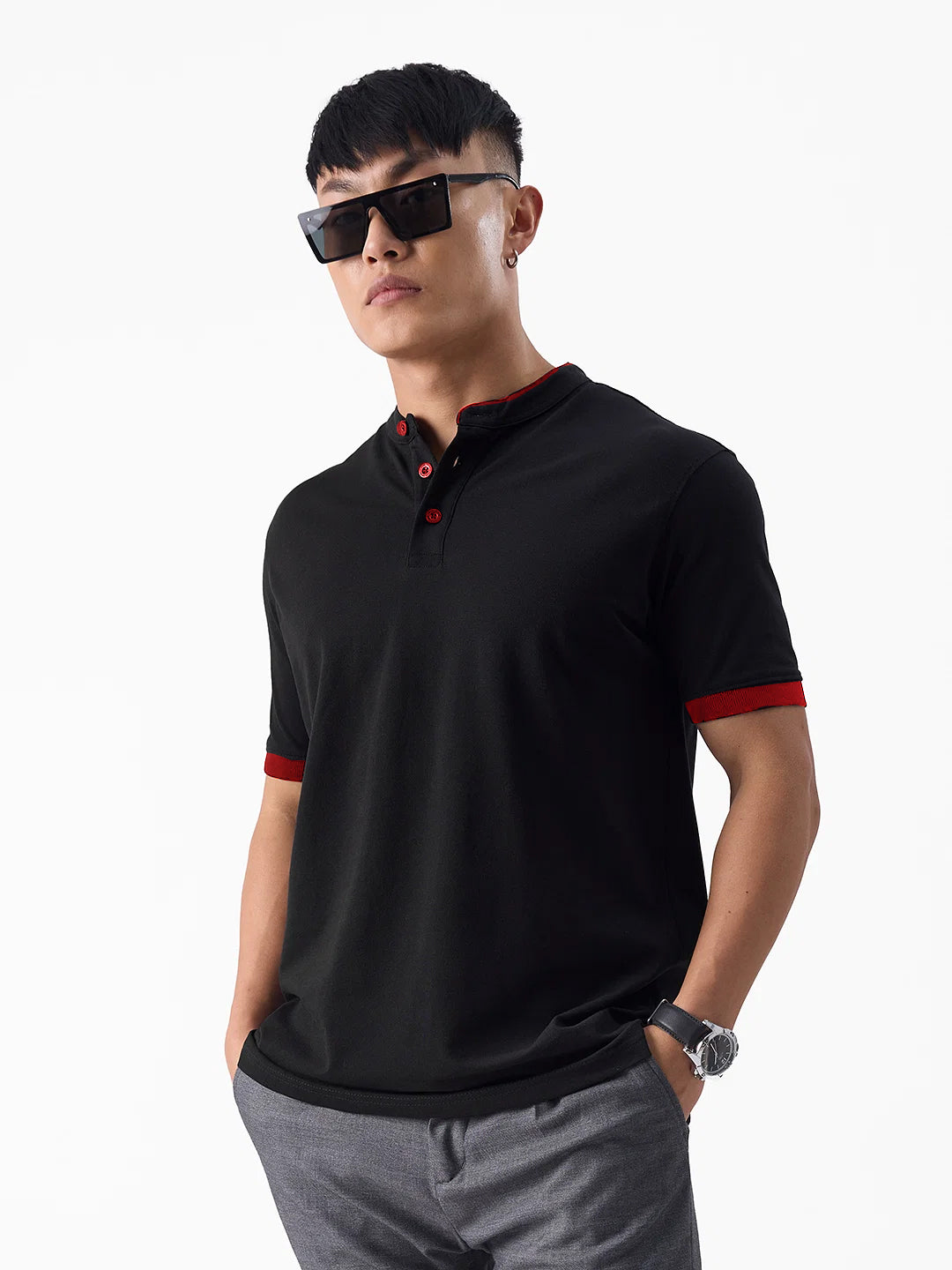 Men's Slim Fit Mandarin Collar Premium Polo