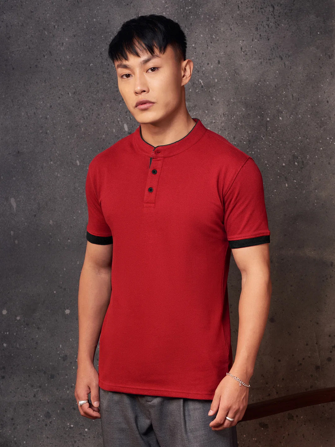 Men's Slim Fit Mandarin Collar Premium Polo