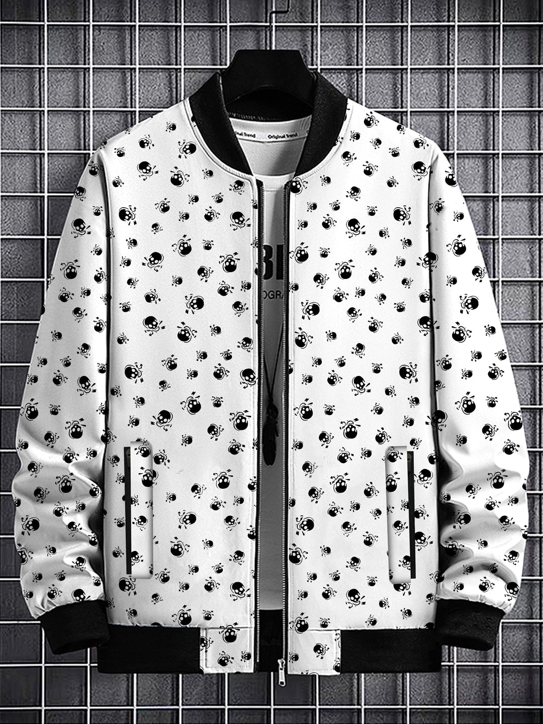 Men's Ethnic Skull Rain All Over Self Printed inside Fur Bomber Jacket