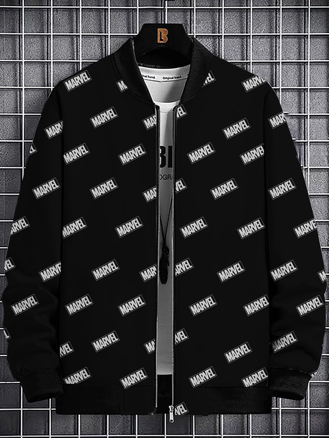 Men's Marvel All Over Self Printed inside Fur Bomber Jacket