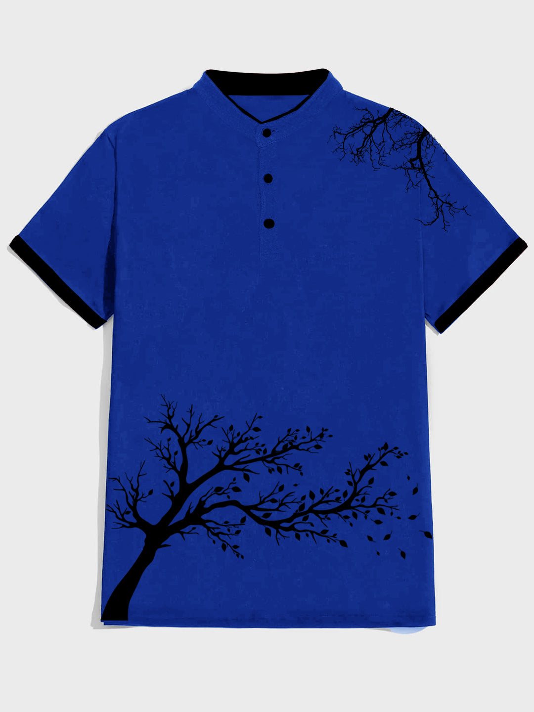 Men's Slim Fit Graphic Print Leaf Tree Mandarin Collar Polo