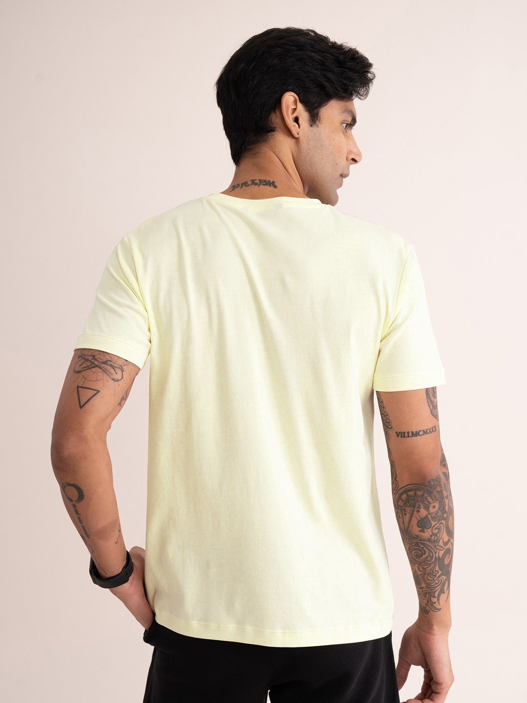 Men's Solid Lemon Yellow Cotton Tee