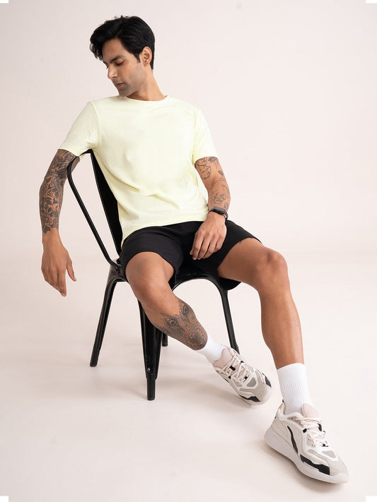 Men's Solid Lemon Yellow Cotton Tee