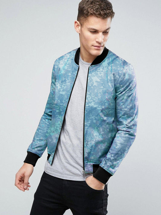 Men's Self Printed inside Fur Bomber Sky Jacket