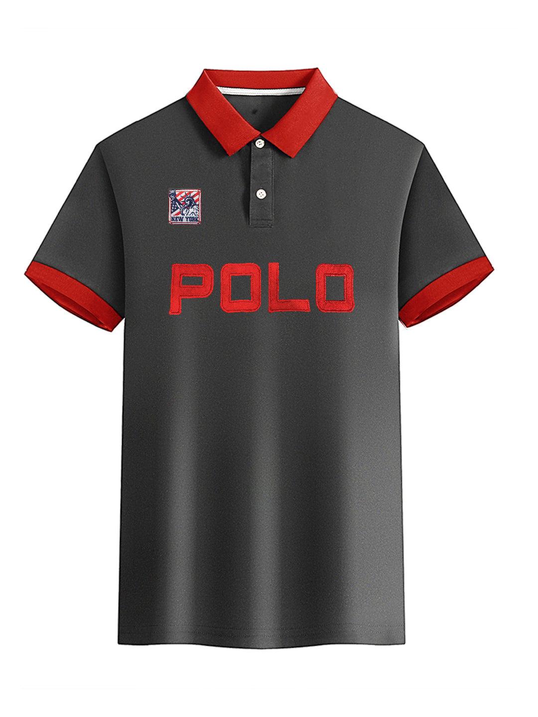 Men's Applique Logo Black Cotton Polo