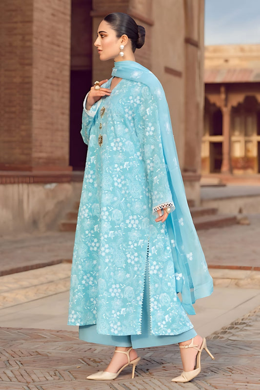 MARIA.B 3PC LAWN EMBROIDERED SHIRT WITH CHIFFON EMBROIDERED DUPATTA AND TROUSER