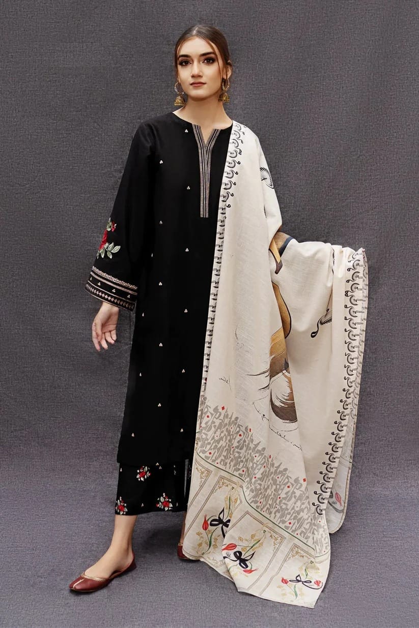 Embroidered lawn black 3 pcs