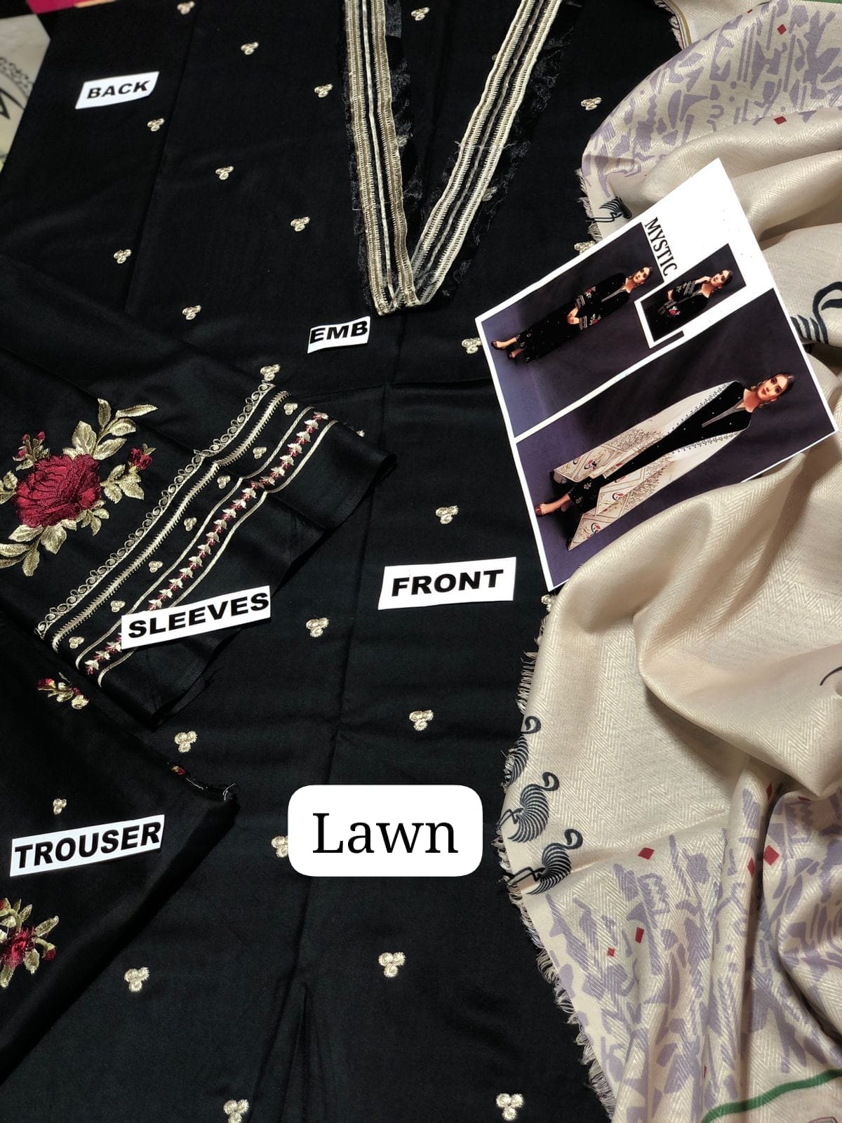 Embroidered lawn black 3 pcs