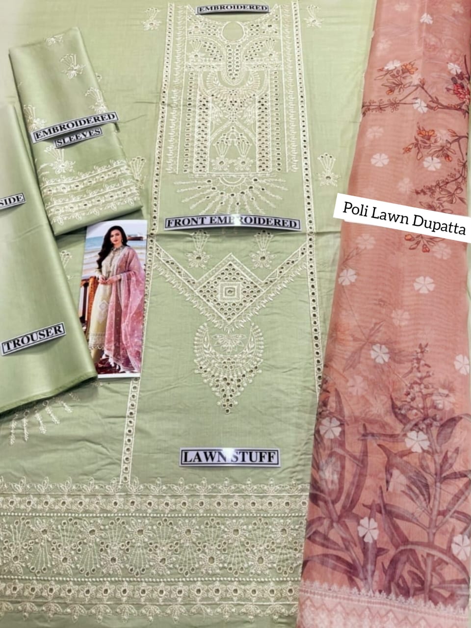 Elaaf Embroidered Lawn with Printed Poly Lawn Dupatta 3pc