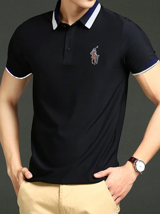 Men's High Density Logo Black Prime Cotton Polo