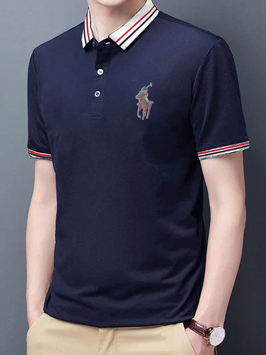 Men's High Density Logo Tipped Cotton Navy Polo